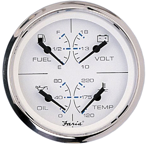 FARIA BEEDE  Faria Chesapeake Ss 4" Multifunction 4-In-1 Combination Gauge W/fuel, Oil, Water & Volts In White