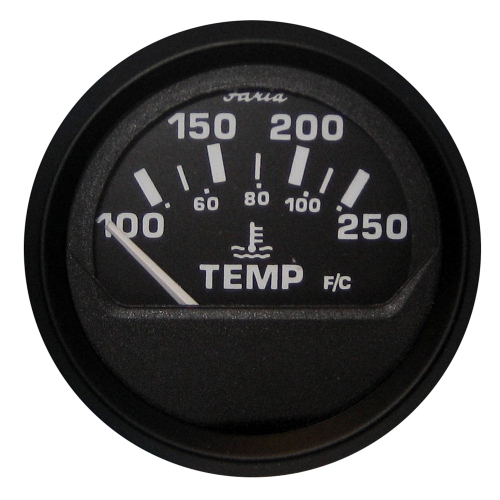 Faria Euro Black 2" Water Temperature Gauge