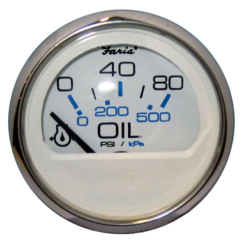 Faria Chesapeake White SS 2" Oil Pressure Gauge - 80 PSI
