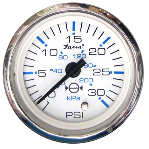 Faria Chesapeake White SS 2" Water Pressure Gauge Kit - 30 PSI