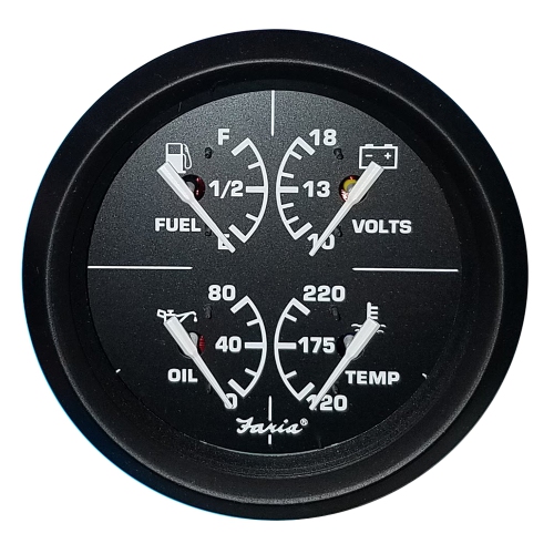 FARIA BEEDE  Faria 4" 4-In-1 Multifunction Gauge - Voltmeter (10-16) Fuel Level - Oil Psi (80 Psi) - Water Temp (100-250F)