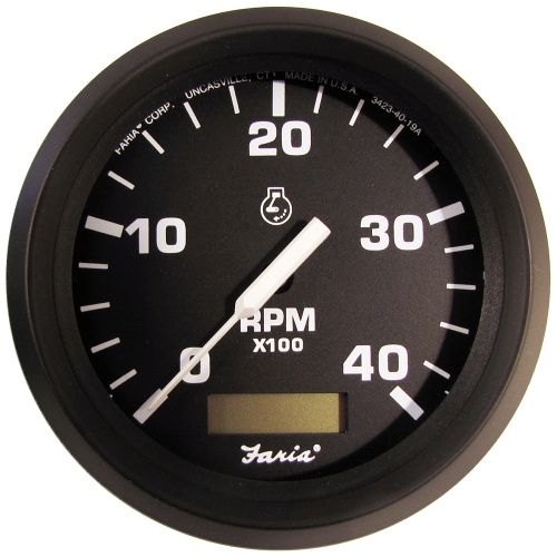 Faria Euro 4" Tachometer w/Hourmeter (Diesel) (Mech Takeoff & Var Ratio Alt)