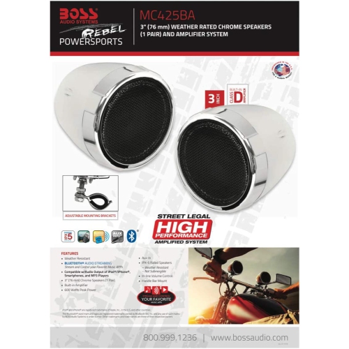 ATV Speakers/Amp, 3", Chrome