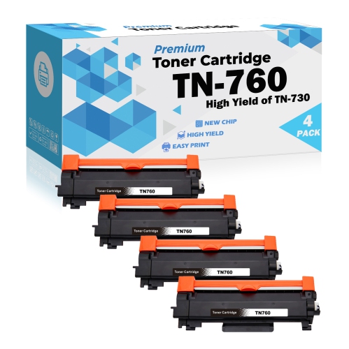 ULTRA TONER  4 Packs Deal Superior Brother Tn760 (No Chip) Compatible Toner Cartridge for Brother Printer In Black