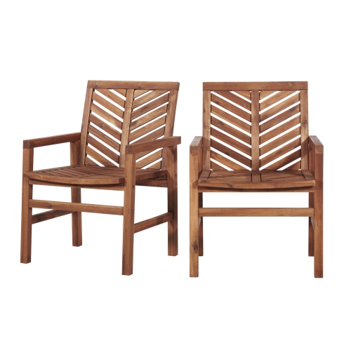 WE FURNITURE  Modern Design Patio Wood Chairs, Set Of 2 - Brown Tell outdoor chairs