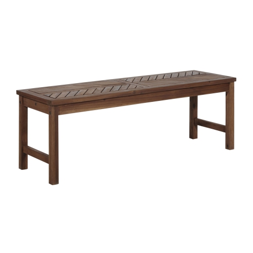 WE FURNITURE  " Acacia Wood Resistant 53"" Modern Patio Dining Bench - Dark Brown" Table & 2 benches