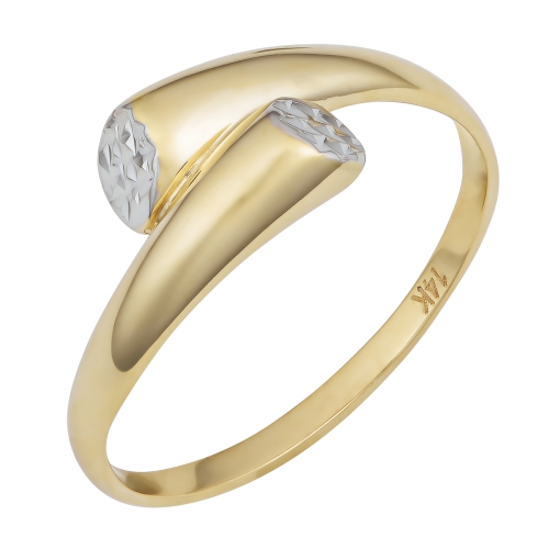 14k Two Tone Gold Diamond Cut Bypass Ring