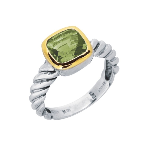 18K Gold And Twisted Cable Sterling Silver Green Amethyst Ring