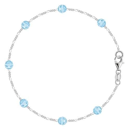 Chaîne de cheville en argent sterling, chaîne de perles synthétiques bleues en résine