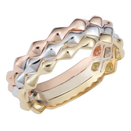 14k Tricolor Gold Triple Band Stackable Style Ring