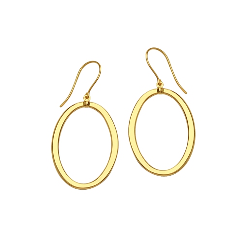 14K Yellow Gold Shiny Oval Drop Earrings
