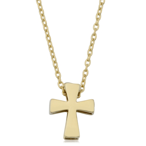 10K Yellow Gold Cross Pendant On 17" To 18" Adjustable Necklace