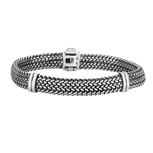 Sterling Silver With Oxidized Finish Domed Woven Mens Bracelet, 7.25"