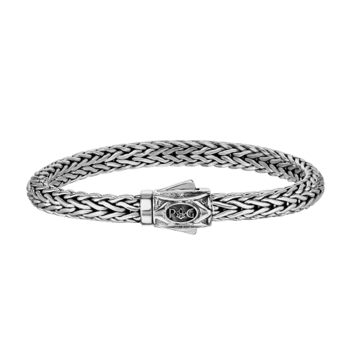 Sterling Silver With Rhodium Finish Dome Woven Mens Bracelet, 8.25"