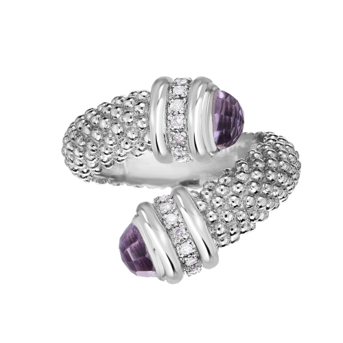 Sterling Silver Amethyst And Diamonds Bybass Ring