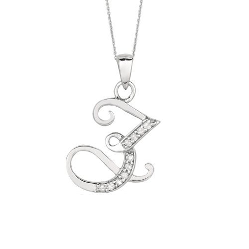 Sterling Silver Rhodium Plated Script Initial Letter Z With Diamonds On 18 Inch Chain