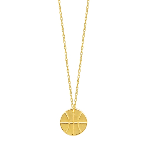 JEWELRY AFFAIRS  14K Gold Mini Basketball Pendant Necklace, 16" to 18" Adjustable In Yellow