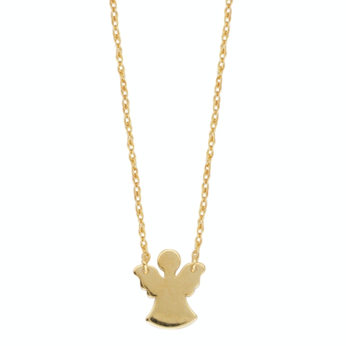 14K Yellow Gold Mini Angel Pendant Necklace, 16" To 18" Adjustable