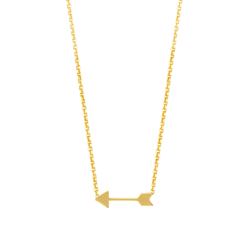 14K Yellow Gold Mini Arrow Pendant Necklace, 16" To 18" Adjustable