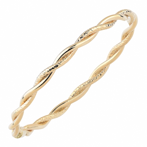 14k Yellow Gold Twisted Women's Bangle Bracelet, 8"