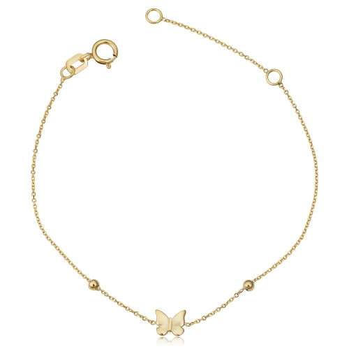 JEWELRY AFFAIRS  14K Gold Butterfly And Bead Adjustable Baby Bracelet, 6.5" In Yellow