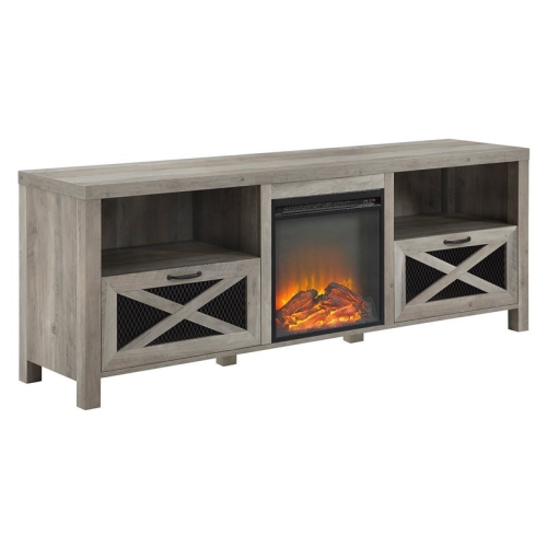 WALKER EDISON  We Furniture 70" Rustic Farmhouse Electric Fireplace Console Tv Stand - Wash In Grey