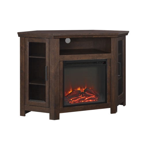 WE Furniture 48" Wood Corner Fireplace Console Media TV Stand - Traditional Brown