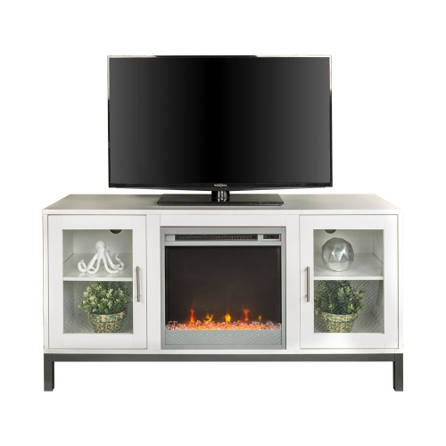 WE FURNITURE  52" Avenue Wood Fireplace Tv Console With Metal Legs - White