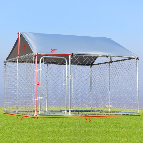 Gymax Large Pet Dog Run House Kennel Shade Cage 7.5' x7.5' Roof Cover Backyard Playpen