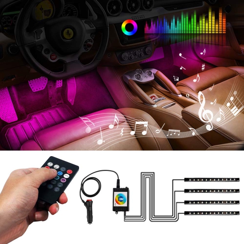 Car Led Strip Light Jingxiguoji 8 Color 48 Led Rgb Muti Color Music Underdash Decorative Atmosphere Car Interior Lighting Kit