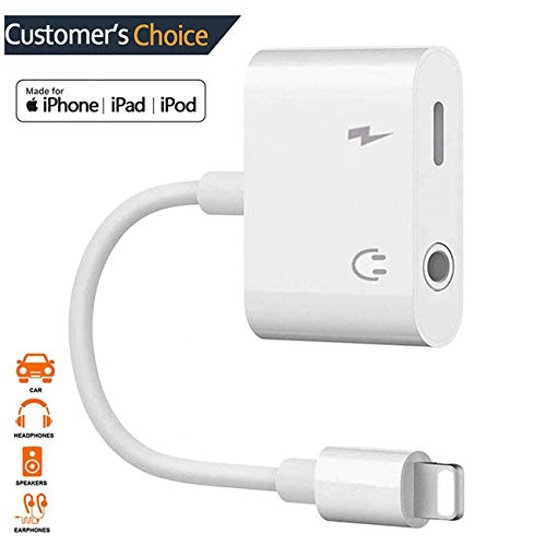 Audio+Charge+Call+Volume Control Headphone Adapter for iPhone X Splitter AUX Audio Jack Charge Car Charger Dual Earphone Cable Converter Compatible for iPhone X/XS/8/8Plus/7/7Plus Support All iOS 