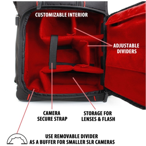 USA GEAR GRSLS17100RDEW DSLR Camera Backpack Red