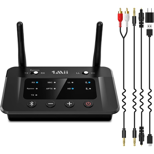 Transmetteur et récepteur Bluetooth 5.0 pour TV, adaptateur audio sans fil  2 en 1 de 3,5 mm, aptX faible latence, adaptateur 2 appareils