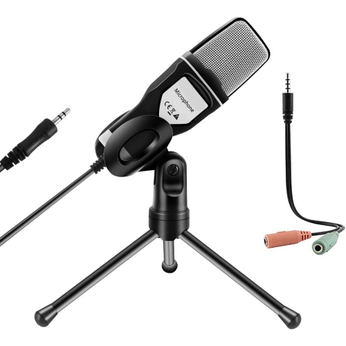 Computer Microphone, Podcast Condenser Microphone, Portable 3.5mm Plug and Play PC Microphone with Tripod Stand for YouTube Recording, Skype, Online