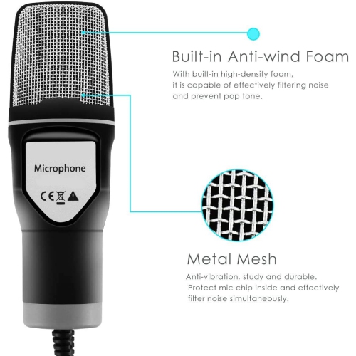 Computer Microphone, Podcast Condenser Microphone, Portable 3.5mm Plug and Play PC Microphone with Tripod Stand for YouTube Recording, Skype, Online