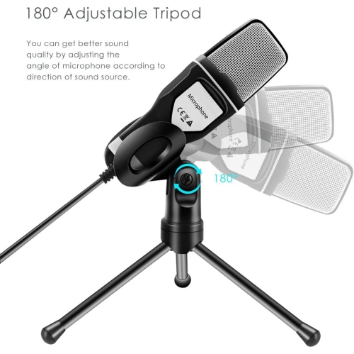 Computer Microphone, Podcast Condenser Microphone, Portable 3.5mm Plug and Play PC Microphone with Tripod Stand for YouTube Recording, Skype, Online