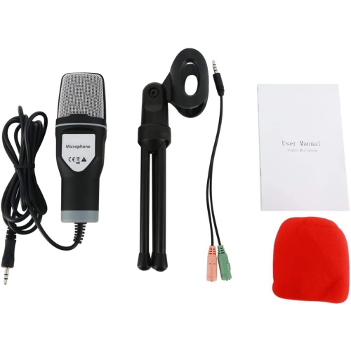 Computer Microphone, Podcast Condenser Microphone, Portable 3.5mm Plug and Play PC Microphone with Tripod Stand for YouTube Recording, Skype, Online