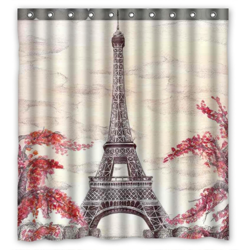 Zkgk Paris Eiffel Tower Waterproof Shower Curtain Bathroom Shower