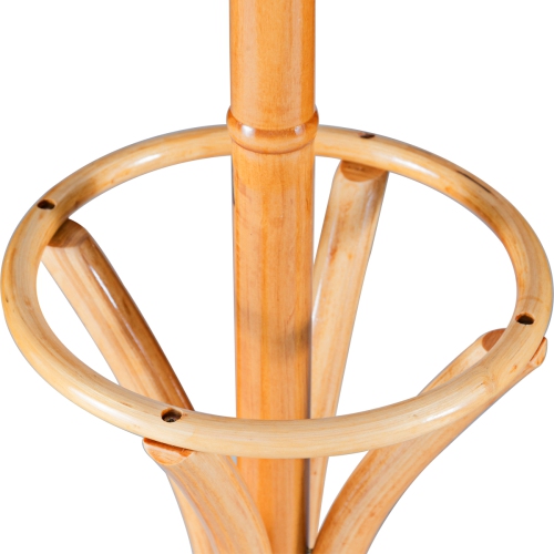 Gymax Wood Standing Hat Coat Rack Jacket Bag Hanger Tree 12 Hooks w/ Umbrella Stand