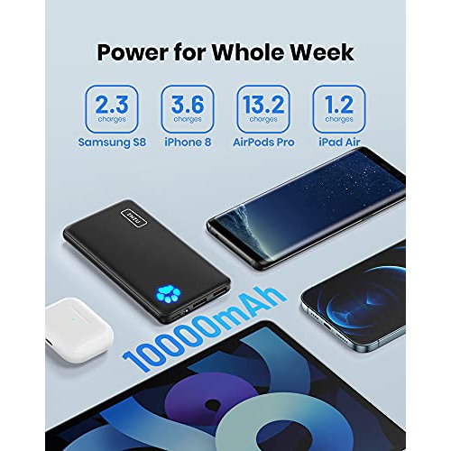 INIU Portable Charger, 10000mAh Power Bank, High-Speed 2 USB Ports with Flashlight External Battery Pack Backup, Ultra Comp...