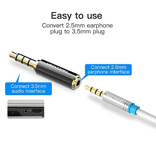 VENTION 2 Pack 3.5mm Male to 2.5mm Female Audio Travel Adapter Gold Plated Aux Auxiliary Plug Splitter 3 Ring Jack Support