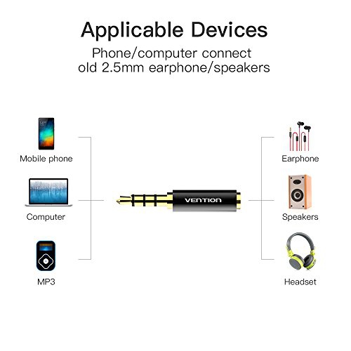VENTION 2 Pack 3.5mm Male to 2.5mm Female Audio Travel Adapter Gold Plated Aux Auxiliary Plug Splitter 3 Ring Jack Support
