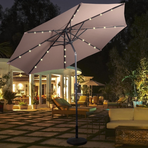 Costway 10ft Patio Solar Umbrella LED Patio Market Steel Tilt w/ Crank Outdoor