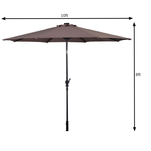 Costway 10ft Patio Solar Umbrella LED Patio Market Steel Tilt w/ Crank Outdoor
