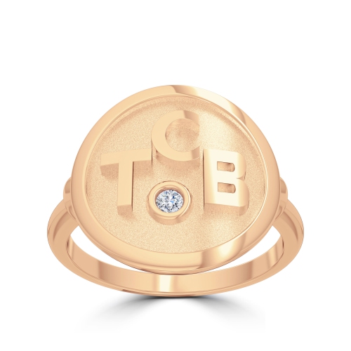 Bague en or rose 14 K, diamant « TCB » Elvis Presley, taille :