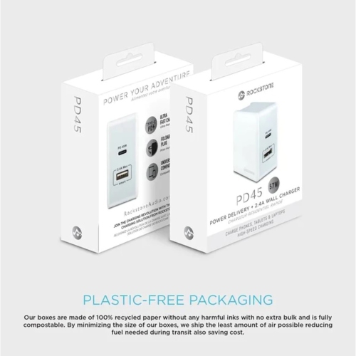 Rockstone PD45 Power Delivery Wall Charger with 2.4A USB port