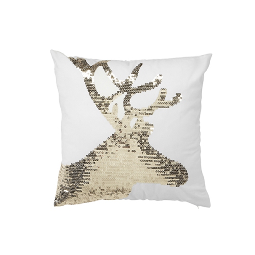 Gold reindeer sequinned decorative throw pillow