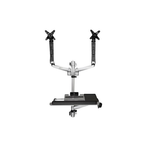 StarTech Wall Mounted Computer Workstation - Premium - Articulating Dual Monitor Arm - Keyboard Arm - Wall Mount Sit