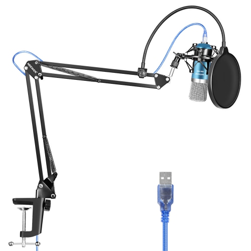 USB Microphone for Windows and Mac with Suspension Arm Stand, Shock Mount, Filter, USB Cable and Table Mounting Clamp Kit