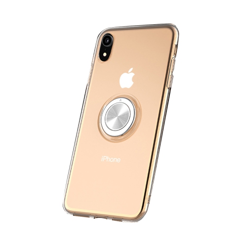 Stand Ring Holder Transparent Back Cover Colored Soft TPU Metal Phone Cover Case For iPhone XR - Gold